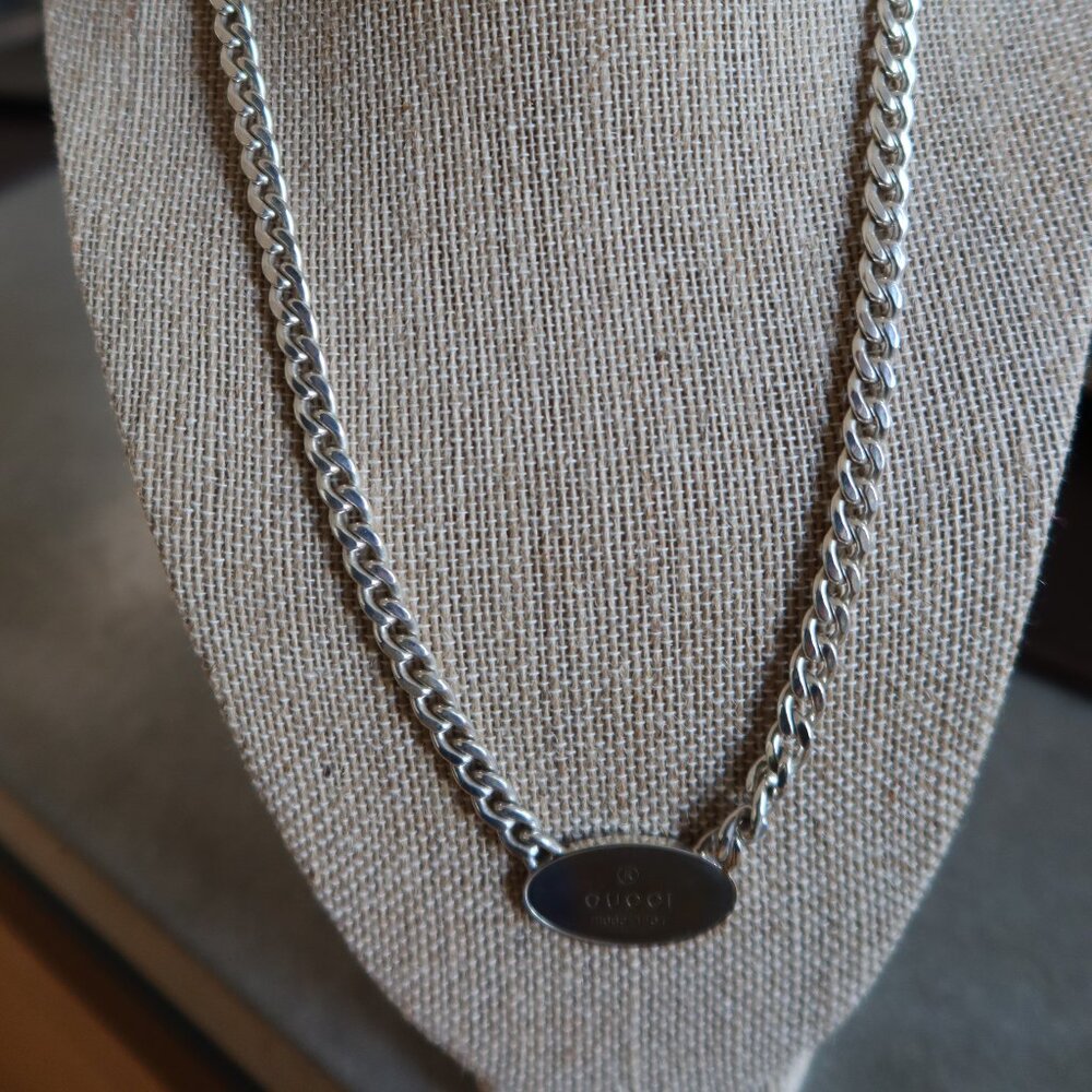 Authentic GUCCI curb chain & Gucci tag sterling silver necklace stamped $800+ - Picture 4 of 16
